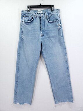 Agolde Baggy Relaxed Wide Leg Denim Jeans Size 27 Button Fly Raw Hem
